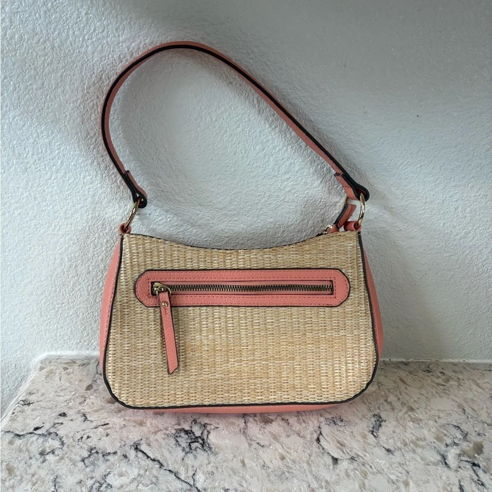 Nanette Lepore Coral and Beige Baguette Shoulder Bag